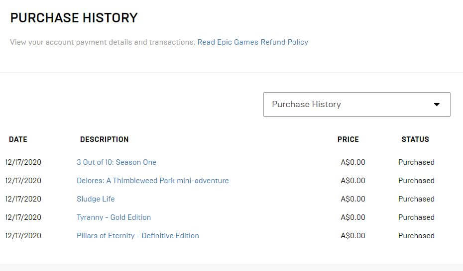 EpicGames Bonus Games Purchased Free