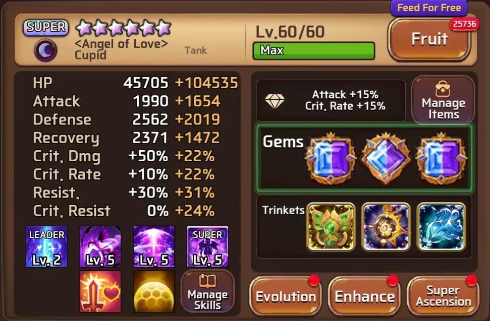 Dark Angel of Love Cupid Stats