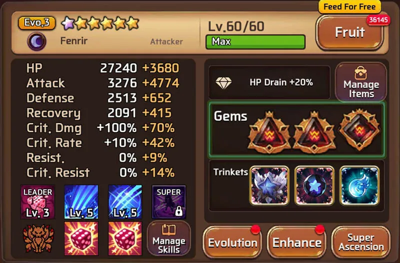 MSL Dark Wildfang Stats