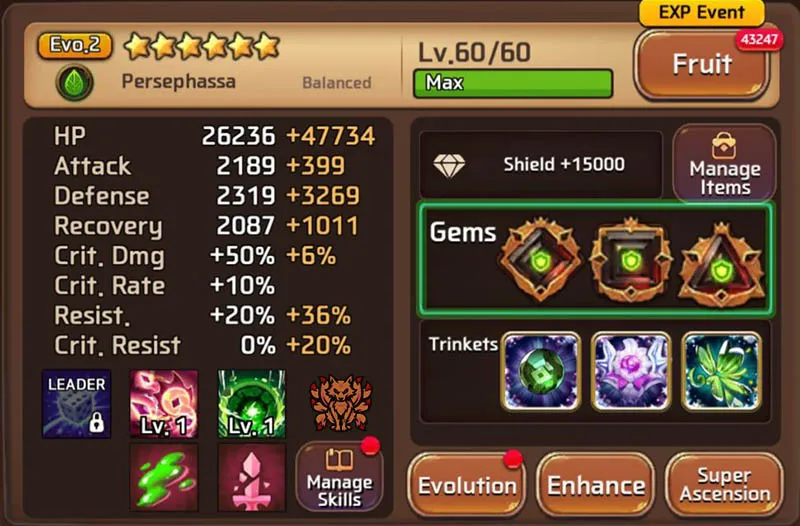 Wood Persephone Stats