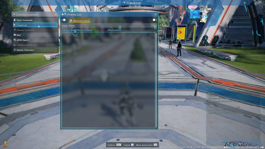 PSO2 NGS Friendlist UI