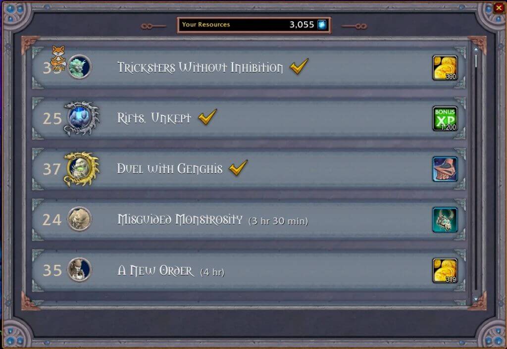 SL New Mission Table